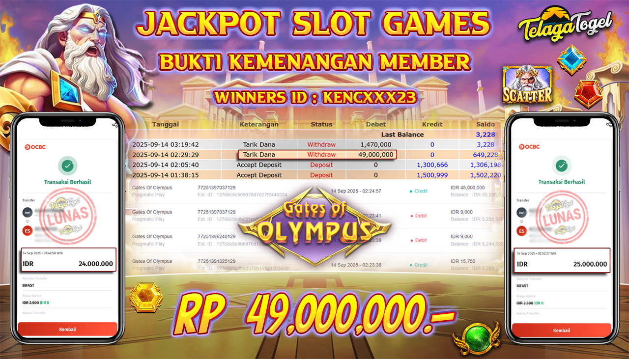 TELAGATOGEL JACKPOT SLOT GATES OF OLYMPUS Rp 49,000,000.- LUNAS 