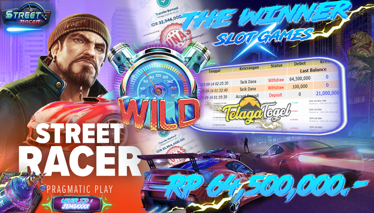 TELAGATOGEL JACKPOT SLOT STREET RACER Rp 64,500,000.- LUNAS 