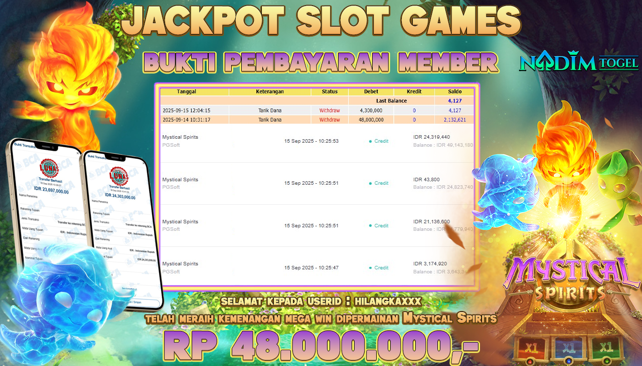 NADIMTOGEL JACKPOT SLOT Mystical Spirits - PGSoft Rp 48.000.000,- LUNAS