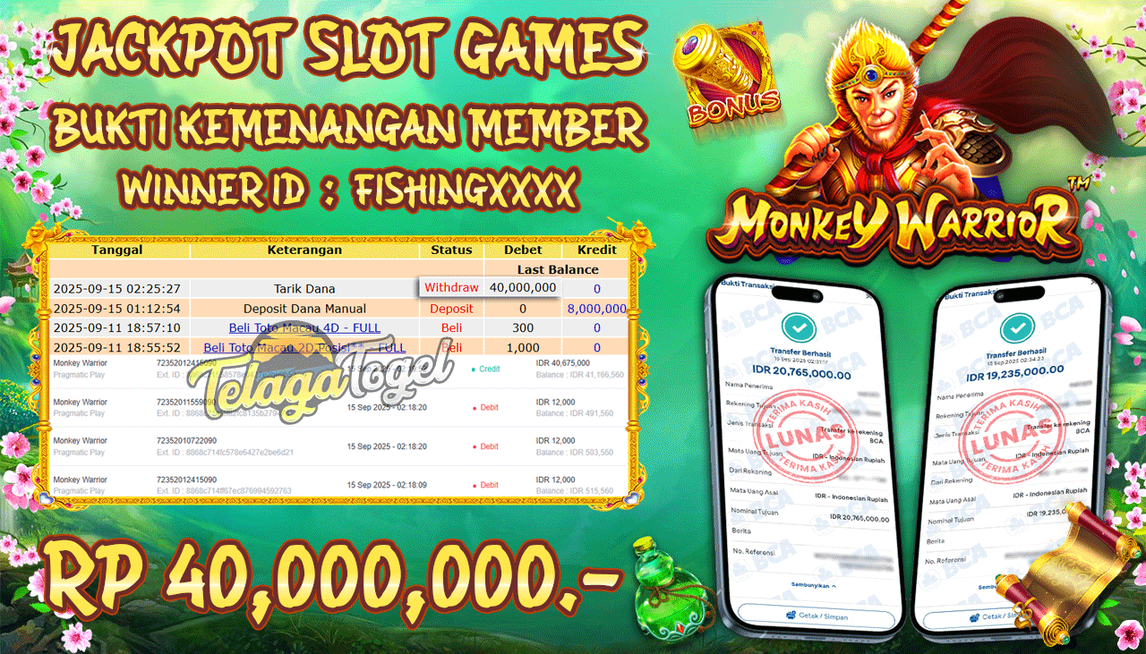 TELAGATOGEL JACKPOT SLOT MONKEY WARRIOR Rp 40,000,000.- LUNAS  