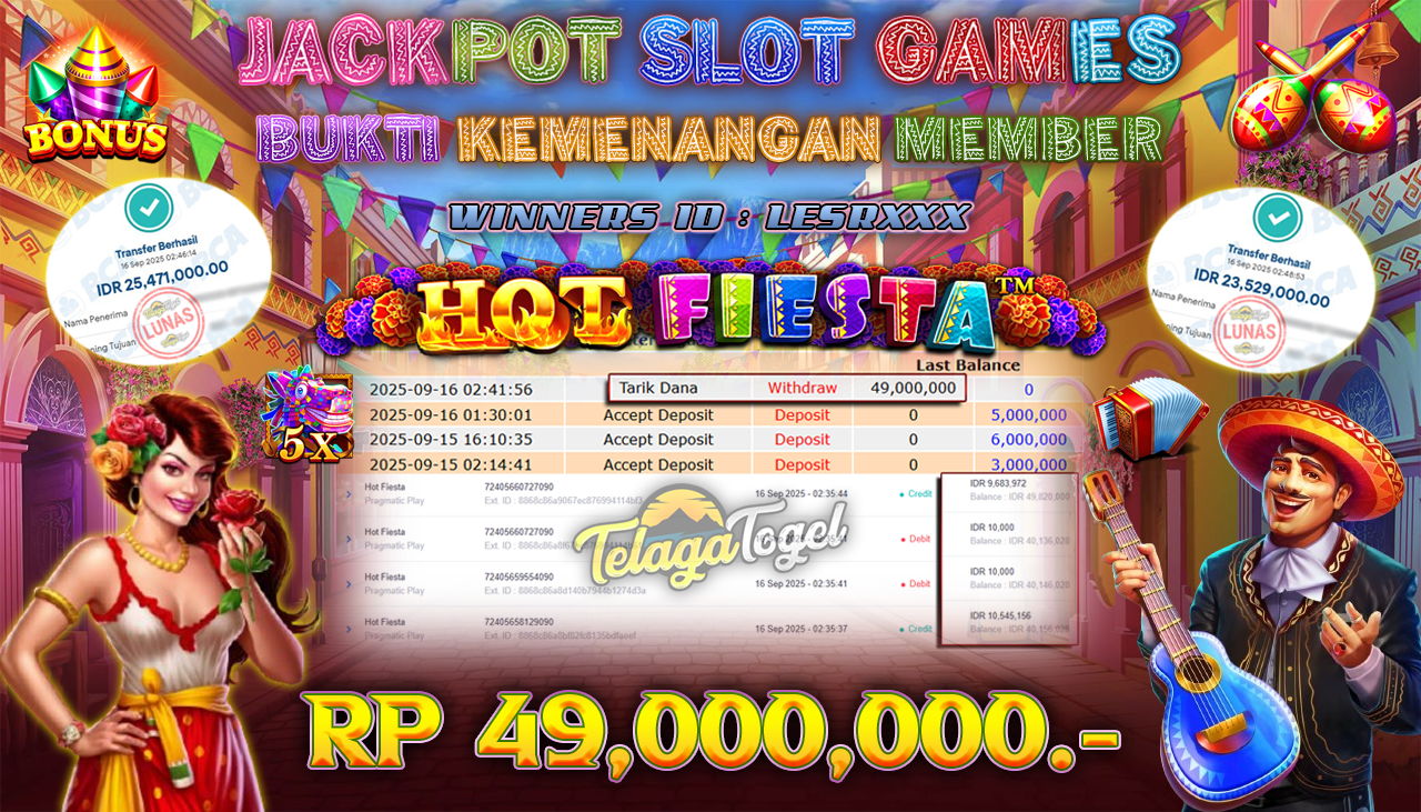 TELAGATOGEL JACKPOT SLOT HOT FIESTA Rp 49,000,000.- LUNAS  