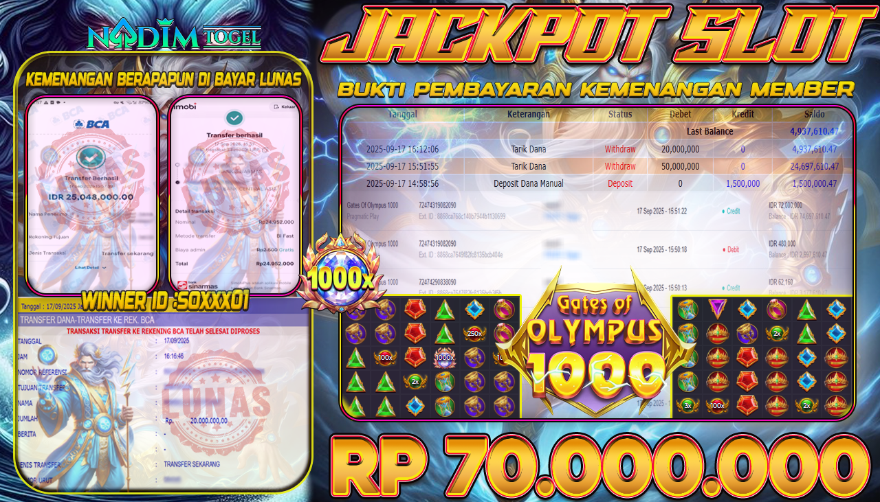 NADIMTOGEL JACKPOT SLOT GATES OF OLYMPUS 1000 Rp 70.000.000,- LUNAS