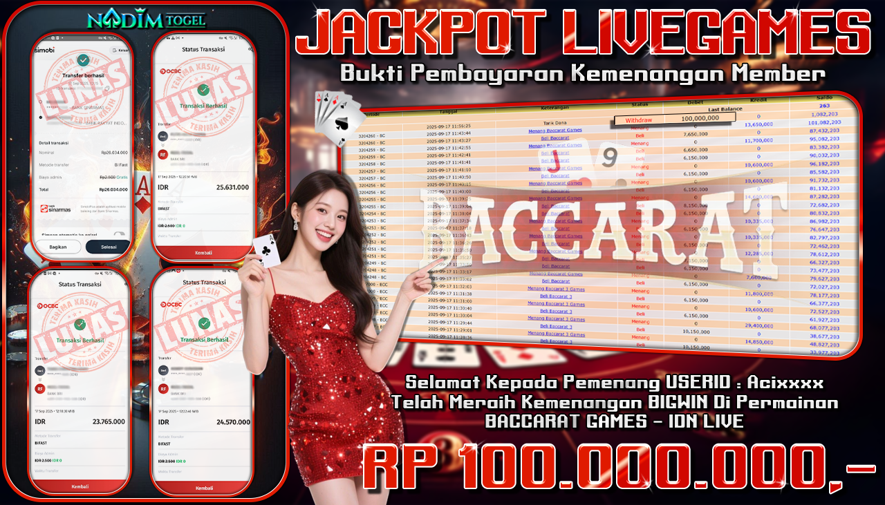 NADIMTOGEL JACKPOT LIVEGAMES BACCARAT  Rp 100.000.000,- LUNAS