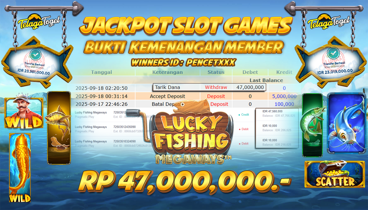 TELAGATOGEL JACKPOT LUCKY FISHING MEGAWAYS Rp 47,000,000.- LUNAS  