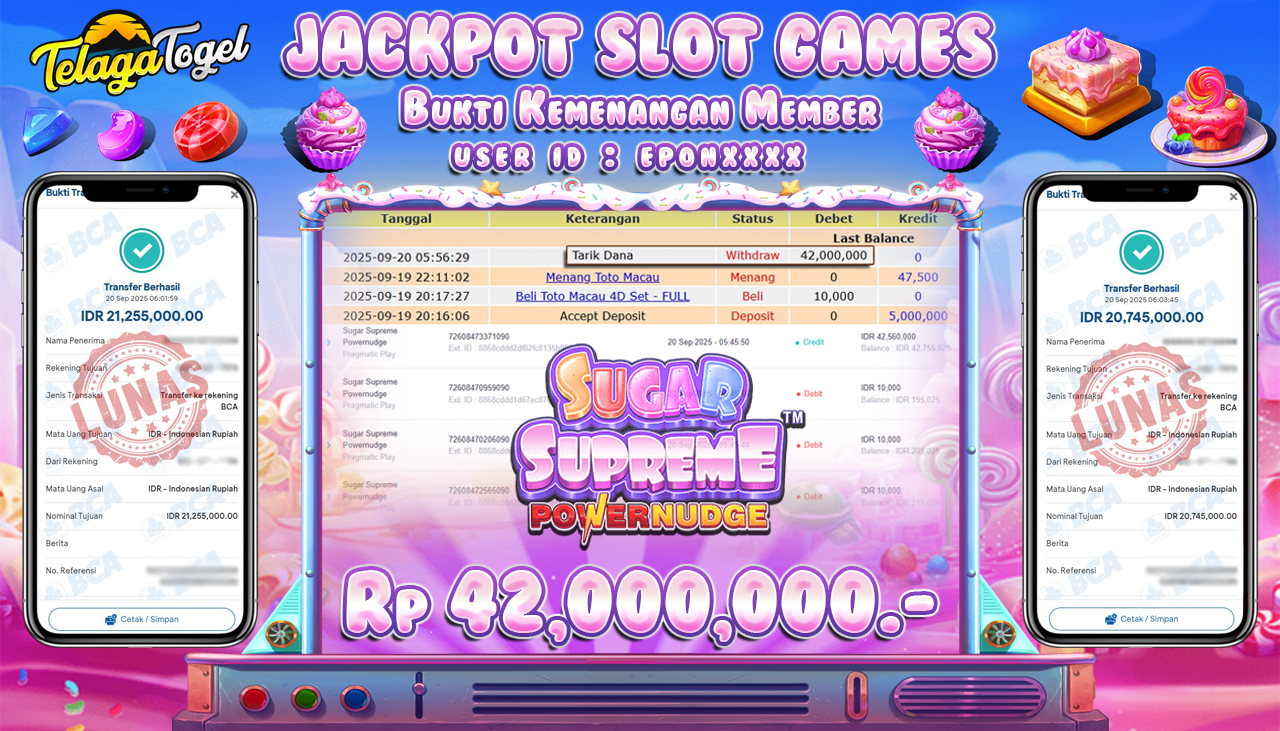 TELAGATOGEL JACKPOT SLOT SUGAR SUPREME POWERNUDGE Rp 42,000,000.- LUNAS  