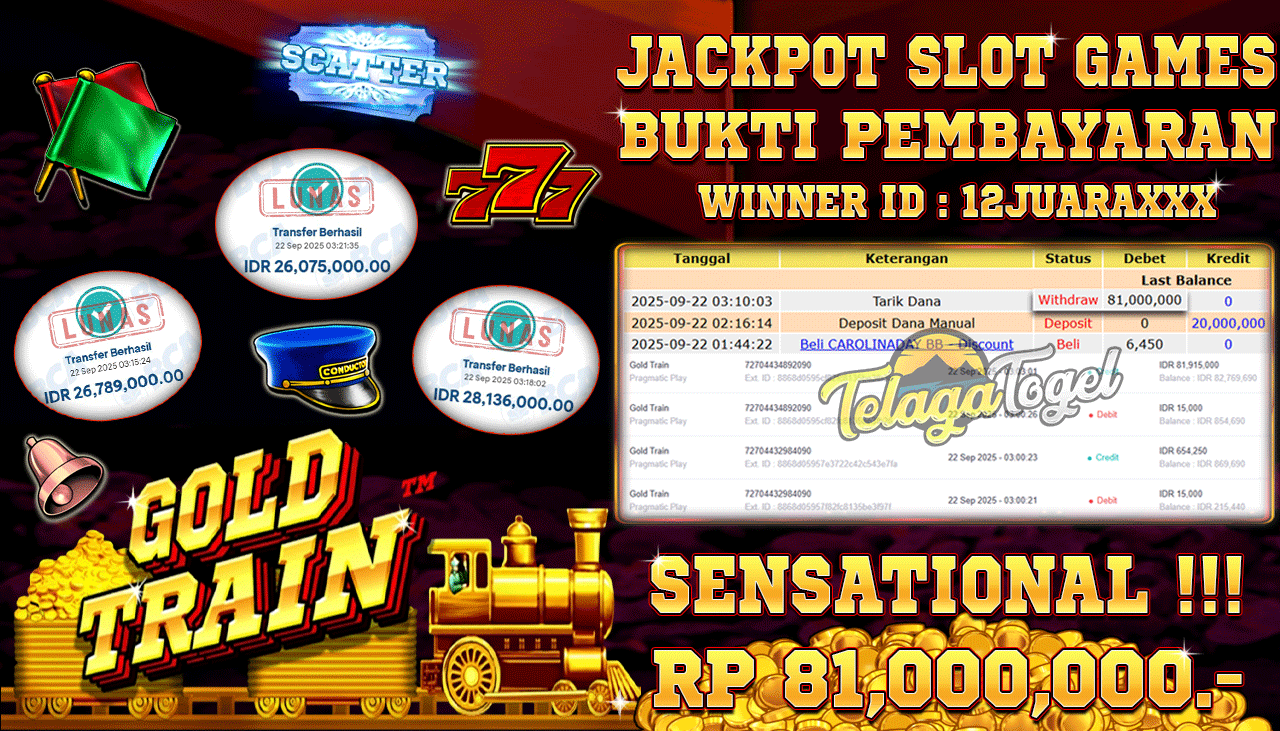 TELAGATOGEL JACKPOT SLOT GOLD TRAIN Rp 81,000,000.- LUNAS  
