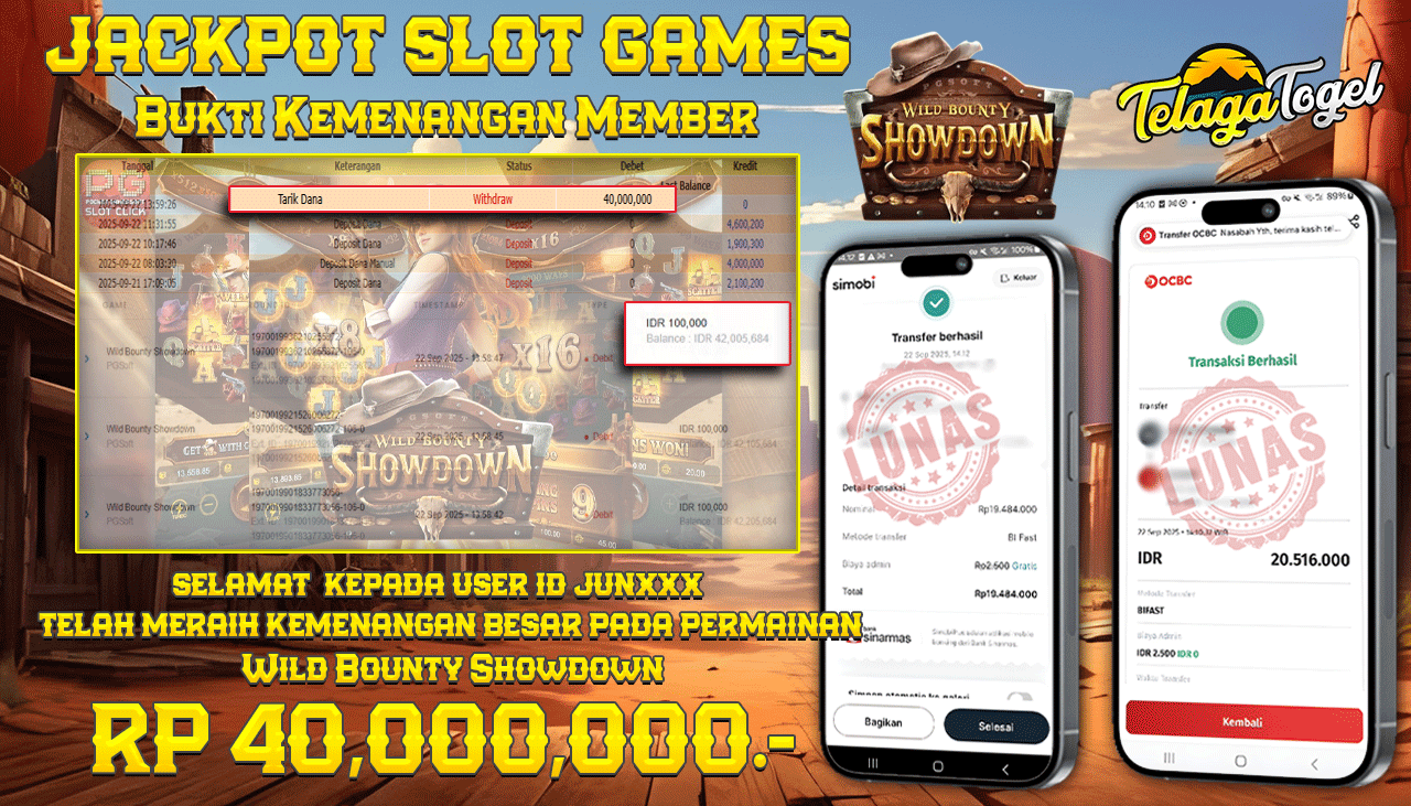 TELAGATOGEL JACKPOT SLOT WILD BOUNTY SHOWDOWN Rp 40,000,000.- LUNAS  