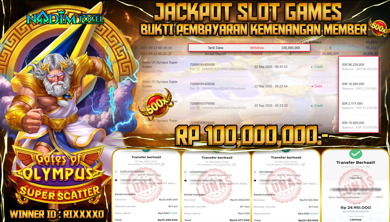 NADIMTOGEL JACKPOT SLOT GATES OF OLYMPUS SUPER SCATTER Rp 100.000.000,- LUNAS
