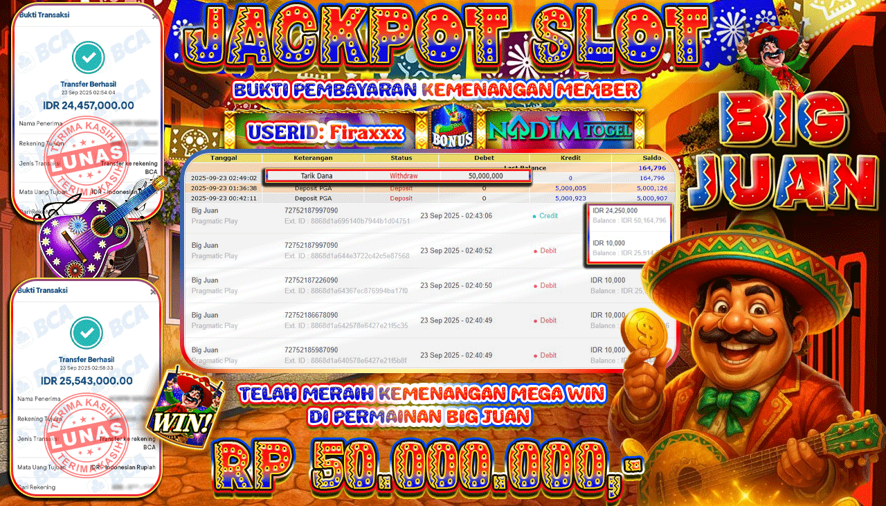 NADIMTOGEL JACKPOT SLOT BIG JUAN Rp 50.000.000,- LUNAS