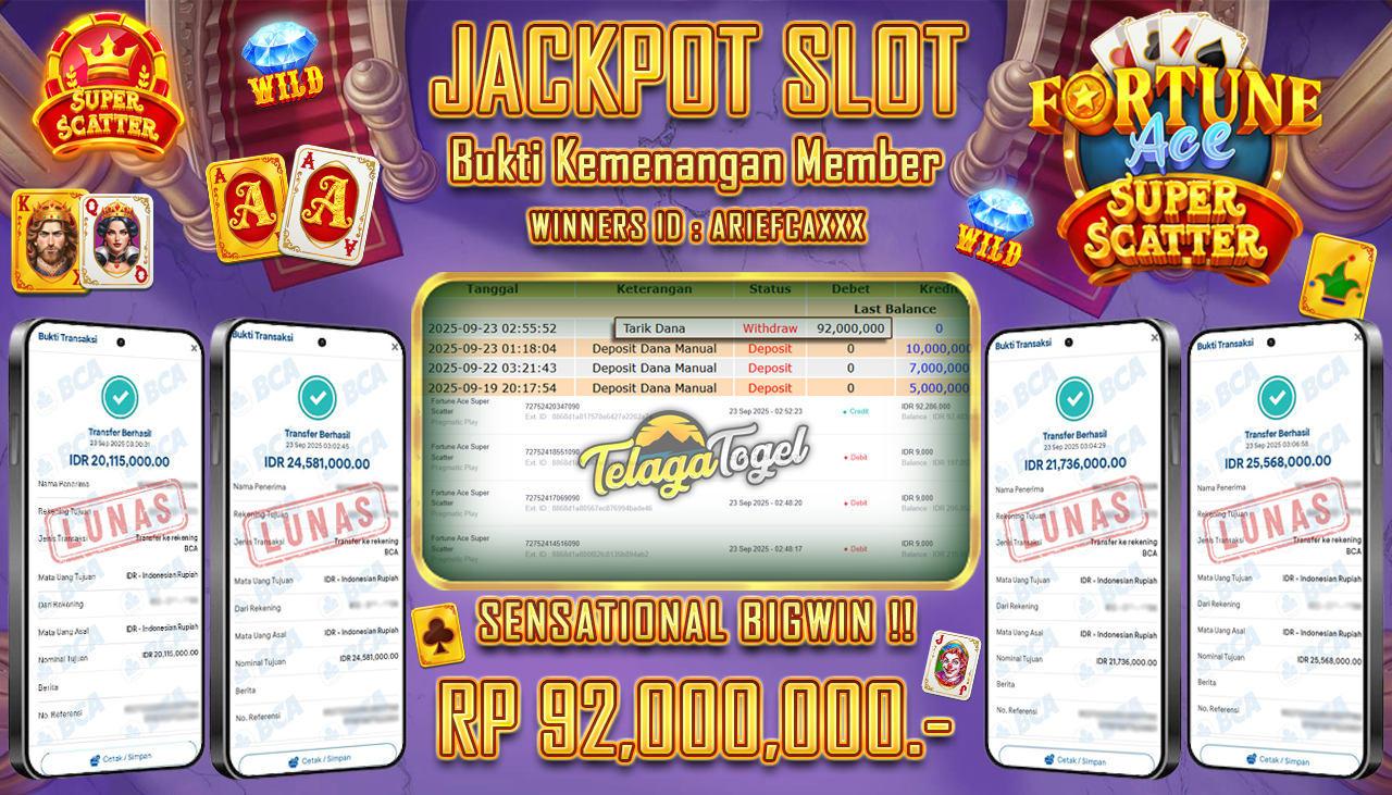 TELAGATOGEL JACKPOT SLOT FORTUNE ACE SUPER SCATTER Rp 92,000,000.- LUNAS  