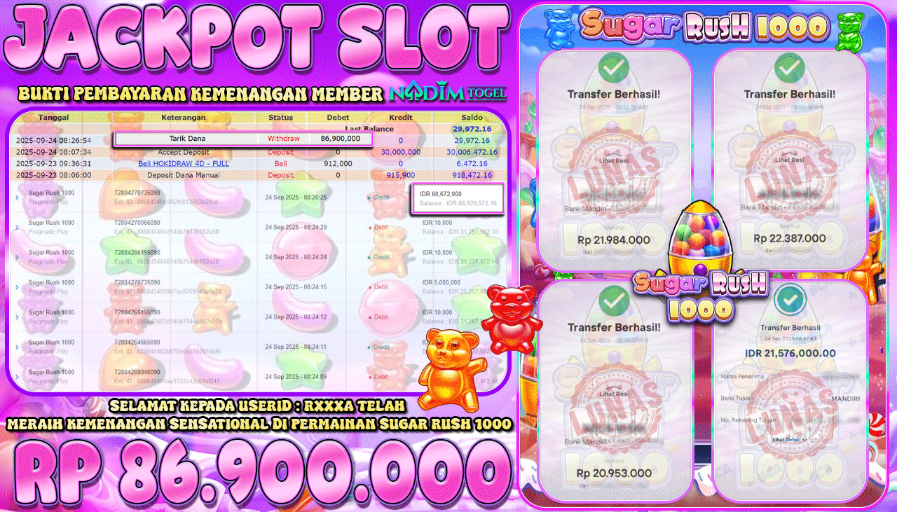 NADIMTOGEL JACKPOT SLOT SUGAR RUSH 1000 Rp 86.900.000,- LUNAS