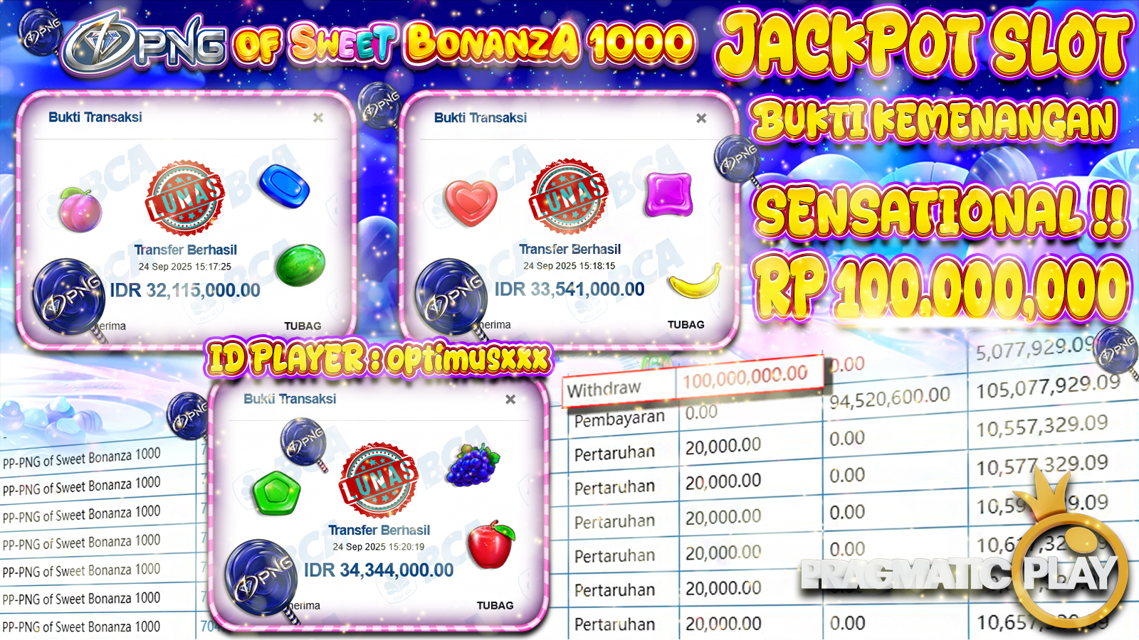 AYOWD JACKPOT SLOT GAMES PP-PNG of Sweet Bonanza 1000 Rp 100,000,000,- LUNAS