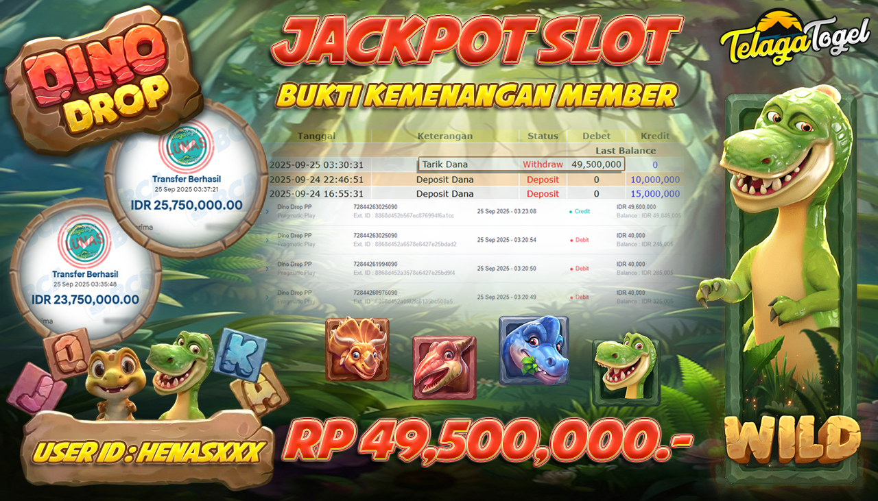 TELAGATOGEL JACKPOT SLOT DINO DROP PP Rp 49,500,000.- LUNAS  