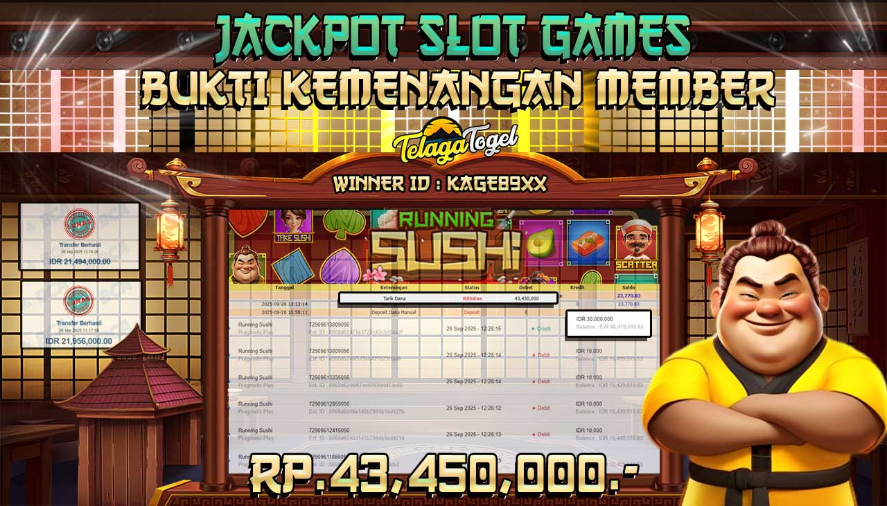 TELAGATOGEL JACKPOT SLOT RUNNING SUSHI Rp 43,450,000.- LUNAS  