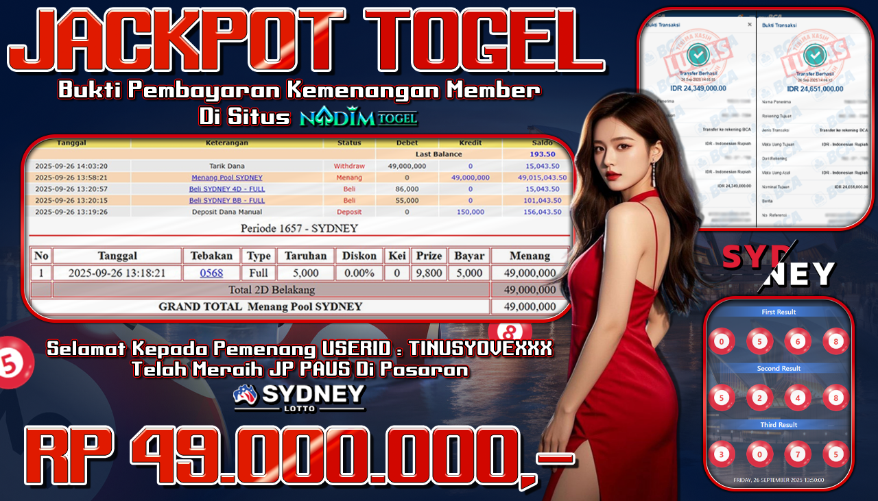 NADIMTOGEL JACKPOT TOGEL SYDNEY LOTTO  Rp 49.000.000,- LUNAS