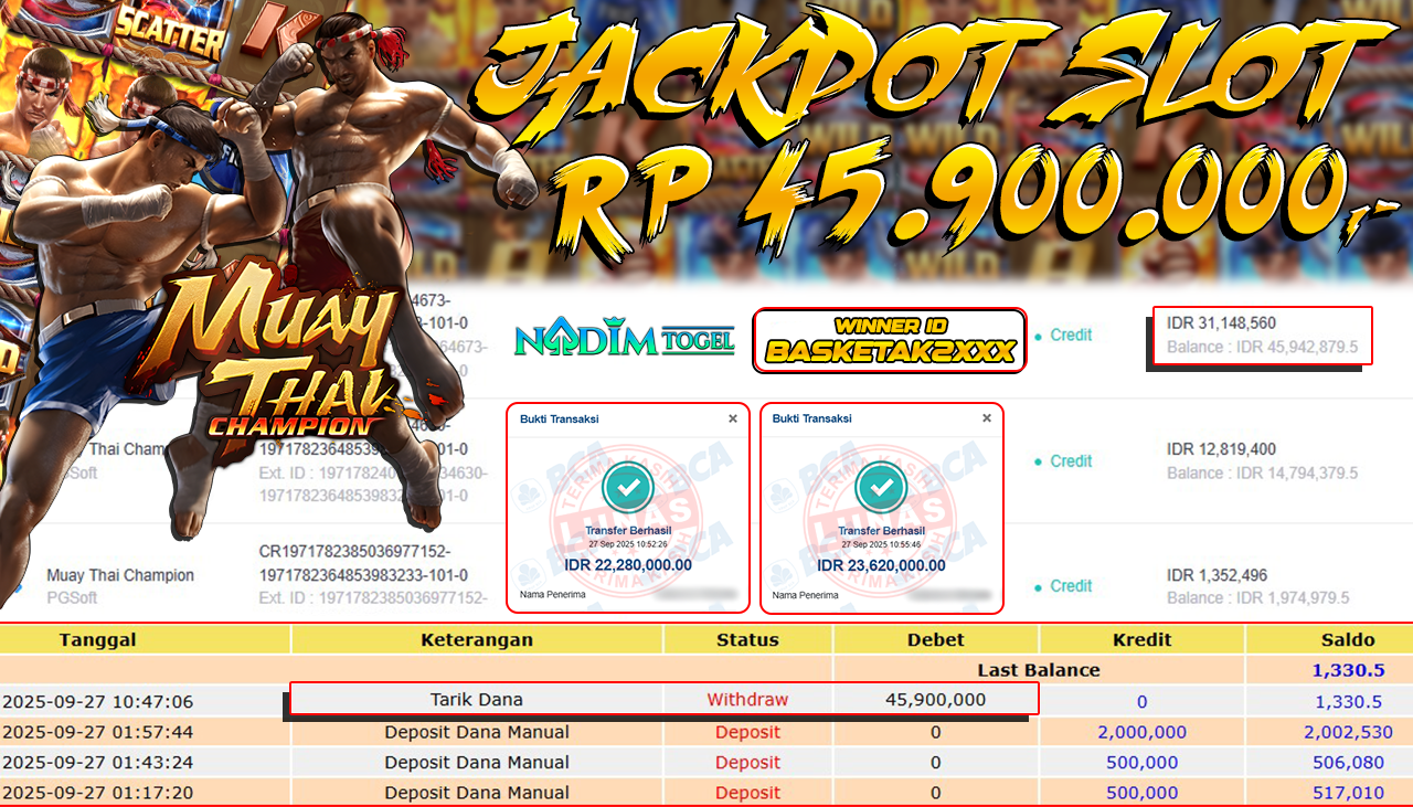 NADIMTOGEL JACKPOT SLOT MUAY THAI CHAMPION Rp 45.900.000,- LUNAS