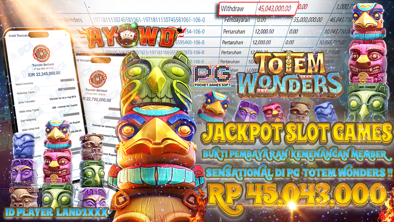 AYOWD JACKPOT SLOT GAMES PG-Totem Wonders Rp 45,043,000,- LUNAS