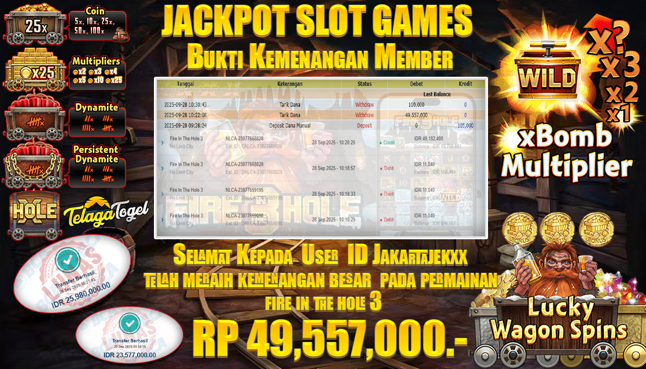 TELAGATOGEL JACKPOT SLOT FIRE IN THE HOLE 3 Rp 49,557,000.- LUNAS  