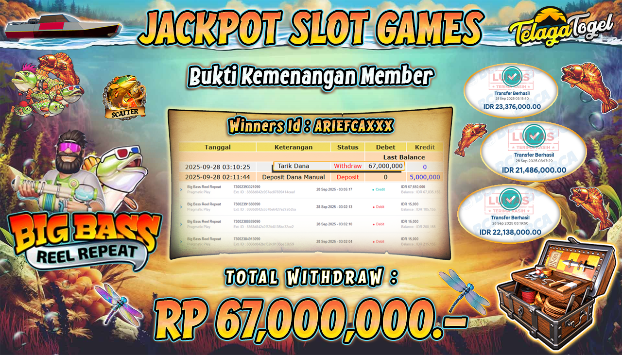 TELAGATOGEL JACKPOT SLOT BIG BASS REEL REPEAT Rp 67,000,000.- LUNAS  