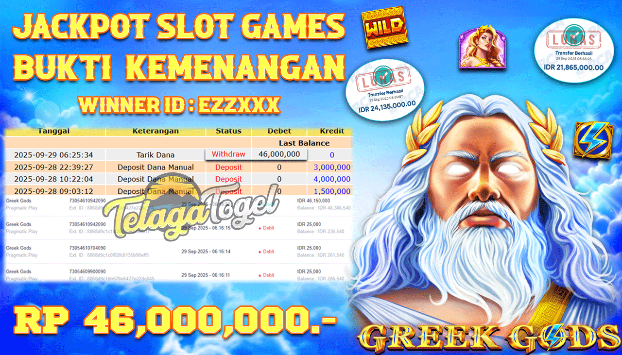 TELAGATOGEL JACKPOT SLOT GREEK GODS Rp 46,000,000.- LUNAS  