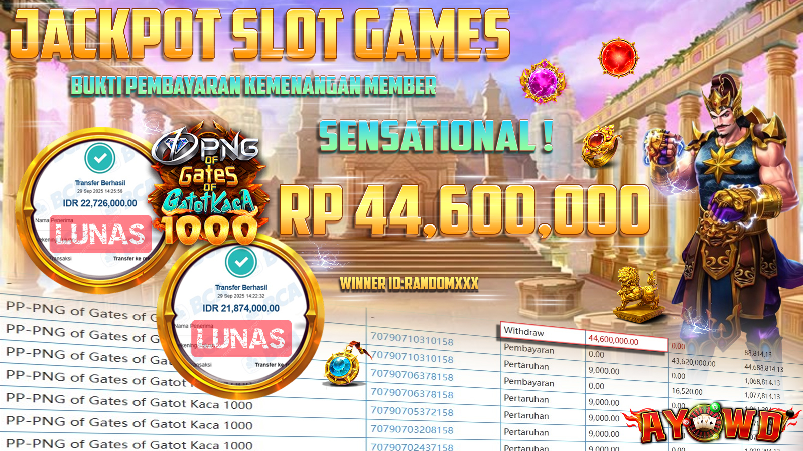 AYOWD JACKPOT SLOT GAMES PP-PNG OF GATES OF GATOT KACA 1000 Rp 44,600,000.- LUNAS