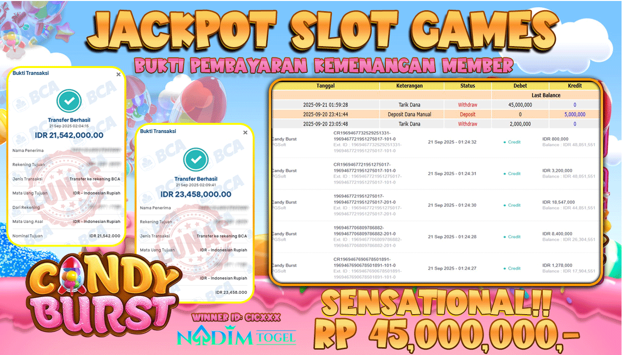 NADIMTOGEL JACKPOT SLOT CANDY BURST Rp 45.000.000,- LUNAS
