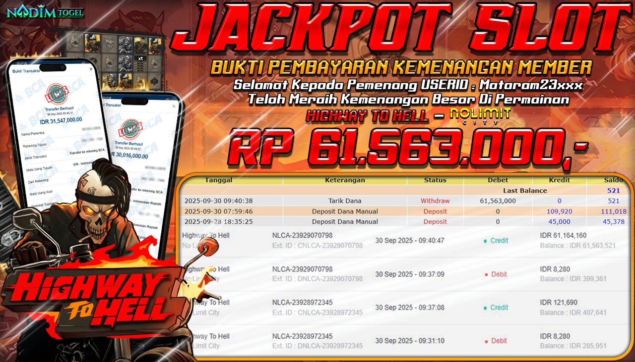 NADIMTOGEL JACKPOT SLOT HIGHWAY TO HELL  Rp 61.547.000,- LUNAS