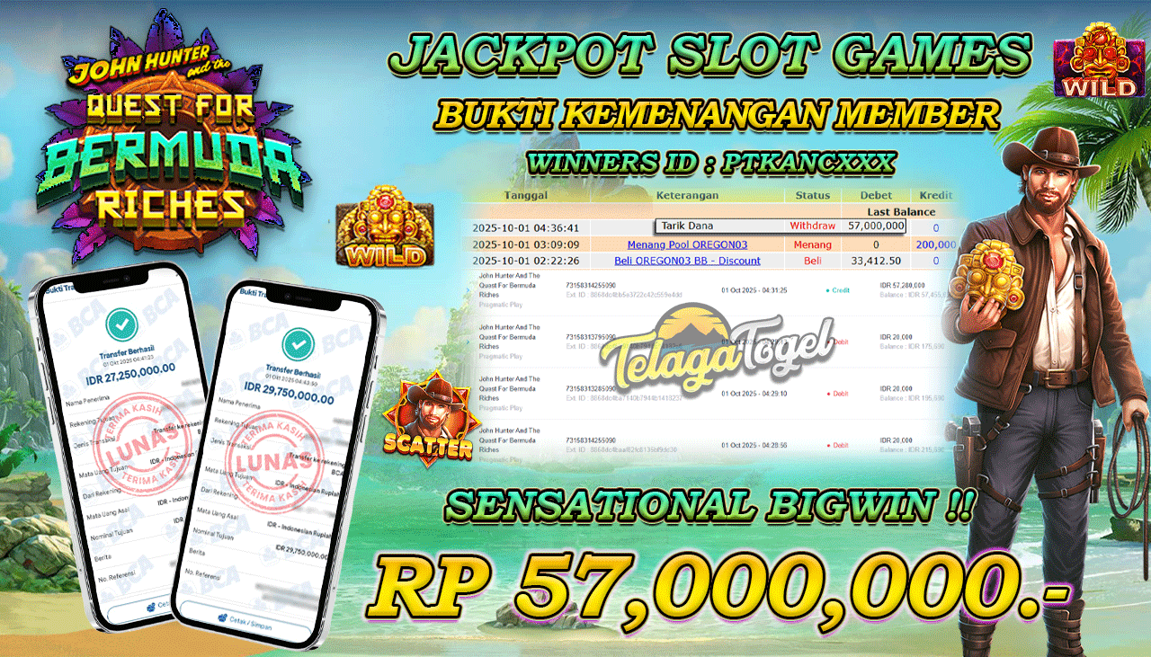 TELAGATOGEL JACKPOT SLOT JOHN HUNTER AND THE QUEST FOR BERMUDA RICHES Rp 57,000,000.- LUNAS  