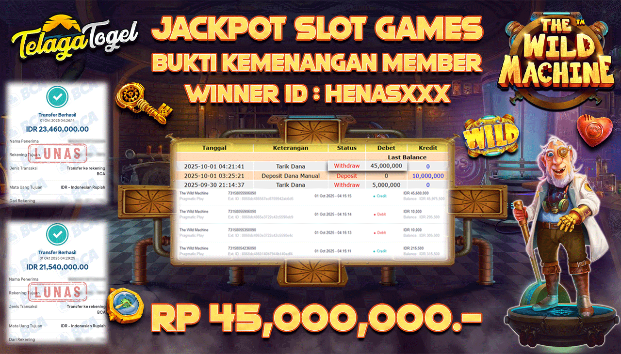 TELAGATOGEL JACKPOT SLOT THE WILD MACHINE Rp 45,000,000.- LUNAS  