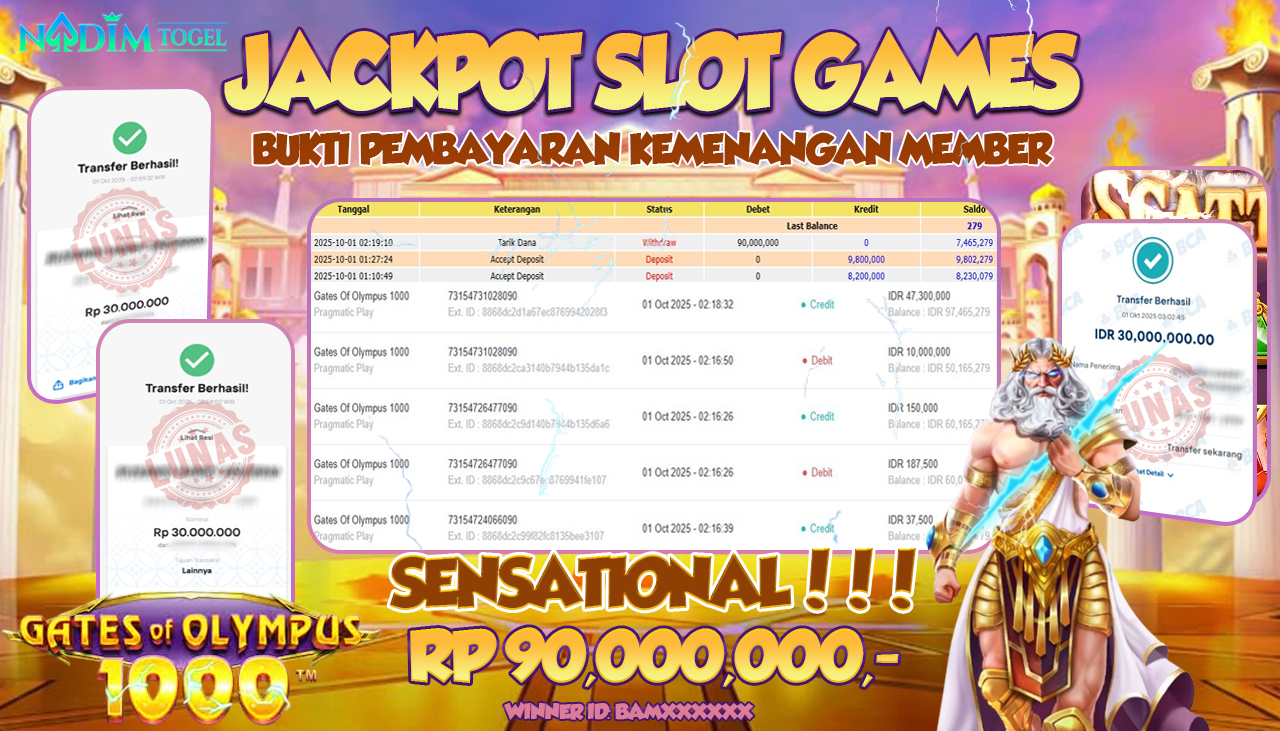 NADIMTOGEL JACKPOT SLOT GATES OF OLYMPUS 1000 Rp 90.000.000,- LUNAS