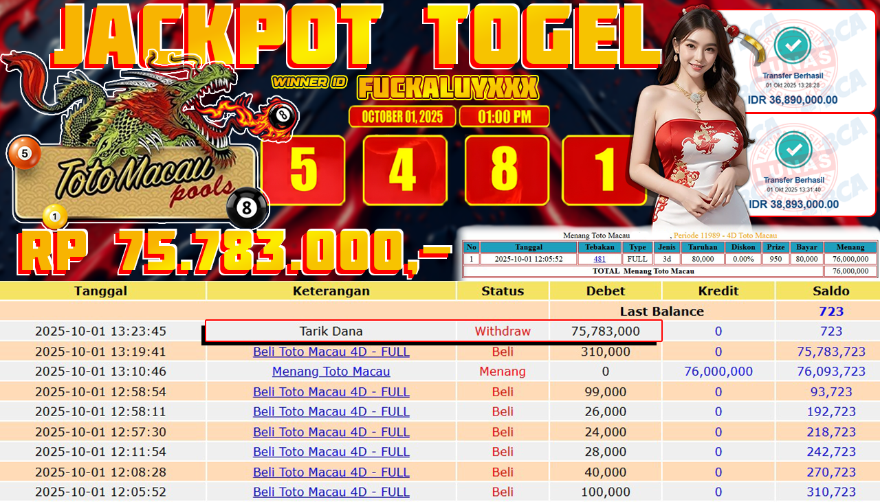 NADIMTOGEL JACKPOT TOGEL TOTOMACAU 4D Rp 75.783.000,- LUNAS