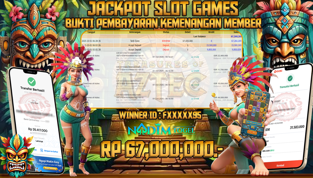 NADIMTOGEL JACKPOT SLOT TREASURES OF AZTEC Rp 67.000.000,- LUNAS