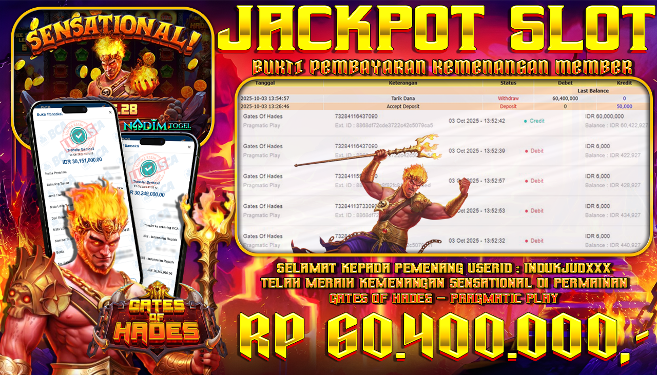 NADIMTOGEL JACKPOT SLOT GATES OF HADES Rp 60.400.000,- LUNAS