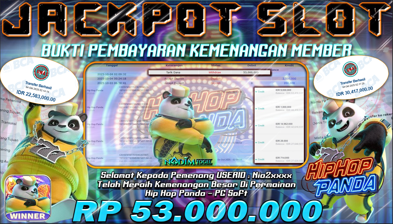 NADIMTOGEL JACKPOT SLOT HIPHOP PANDA Rp 53.000.000,- LUNAS