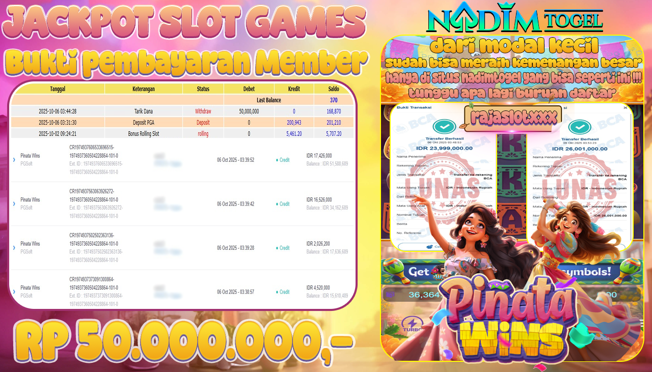 NADIMTOGEL JACKPOT SLOT PINATA WINS - PGsoft Rp 50.000.000,- LUNAS