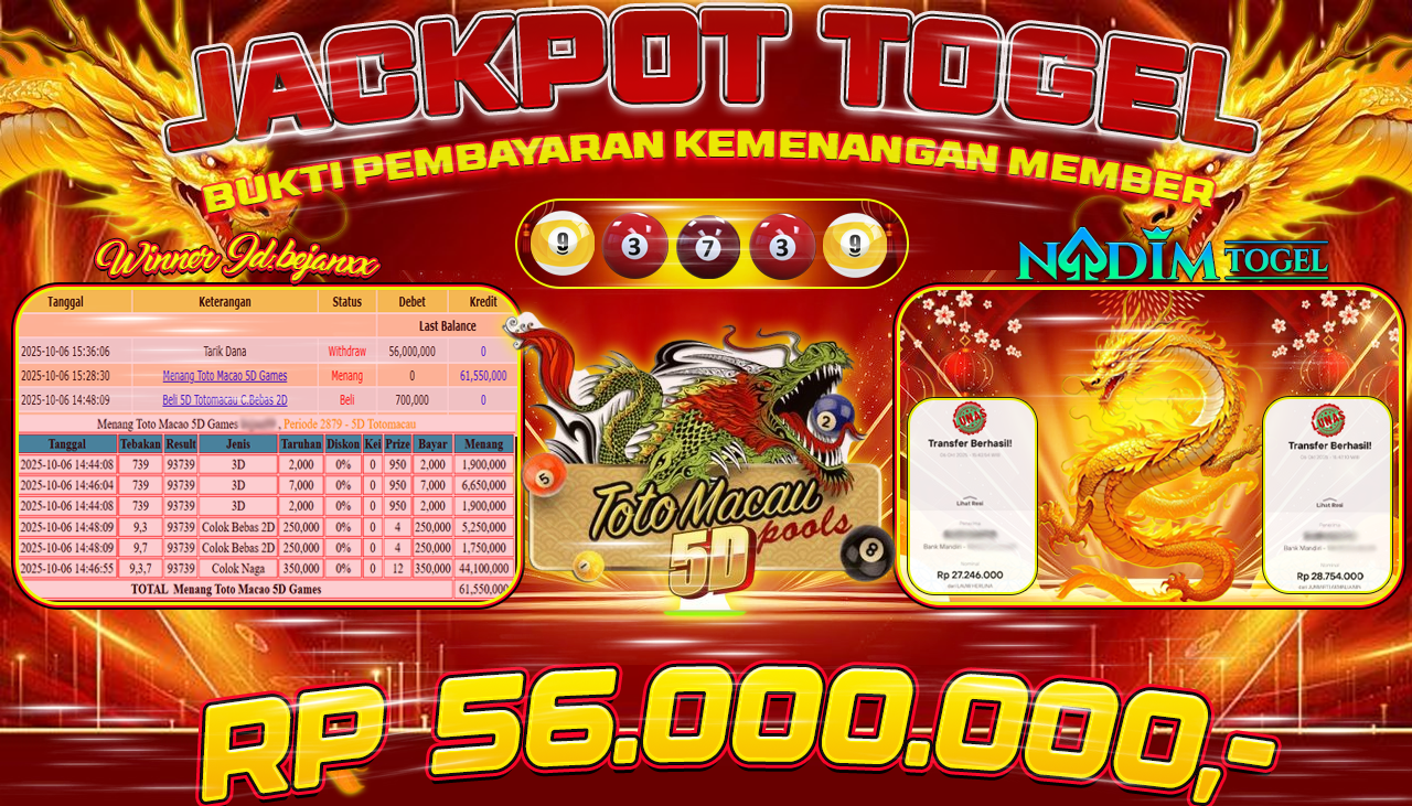 NADIMTOGEL JACKPOT TOGEL TOTO MACAU 5D Rp 56.000.000,- LUNAS