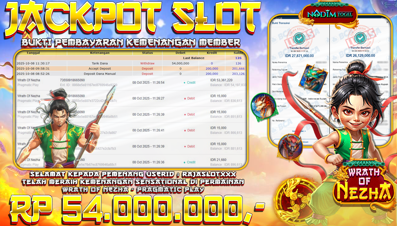 NADIMTOGEL JACKPOT SLOT WRATH OF NEZHA  Rp 54.000.000,- LUNAS