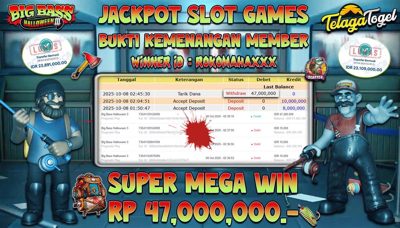 TELAGATOGEL JACKPOT SLOT BIG BASS HALLOWEN 3 Rp 47,000,000.- LUNAS  