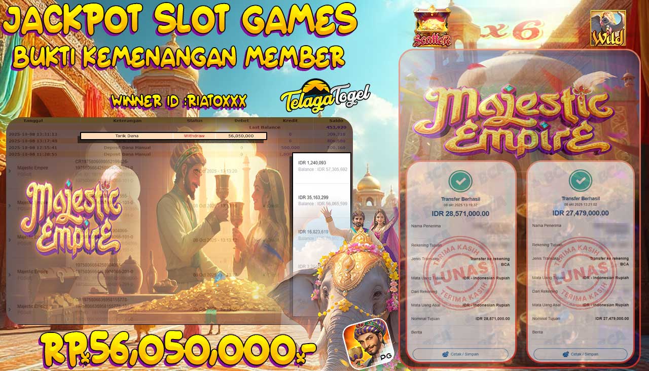TELAGATOGEL JACKPOT SLOT MAJESTIC EMPIRE Rp 56,050,000.- LUNAS  