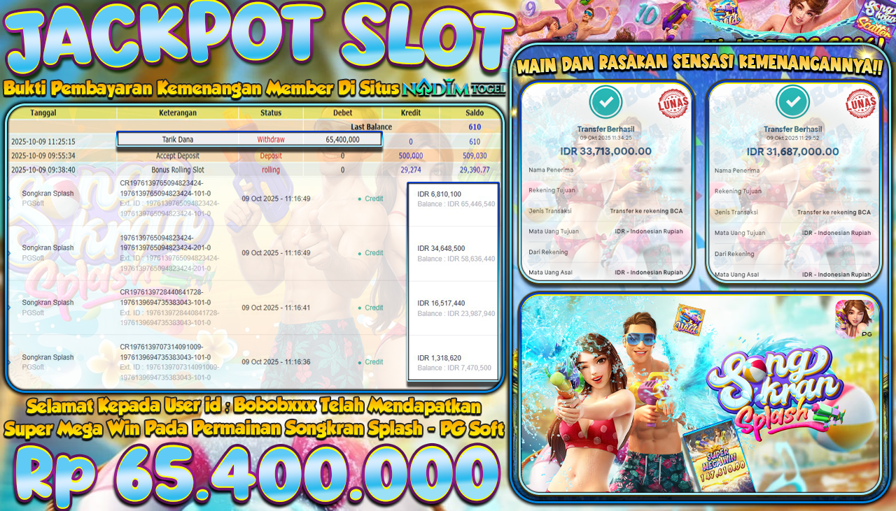 NADIMTOGEL JACKPOT SLOT SONGKRAN SPLASH Rp 65.400.000,- LUNAS