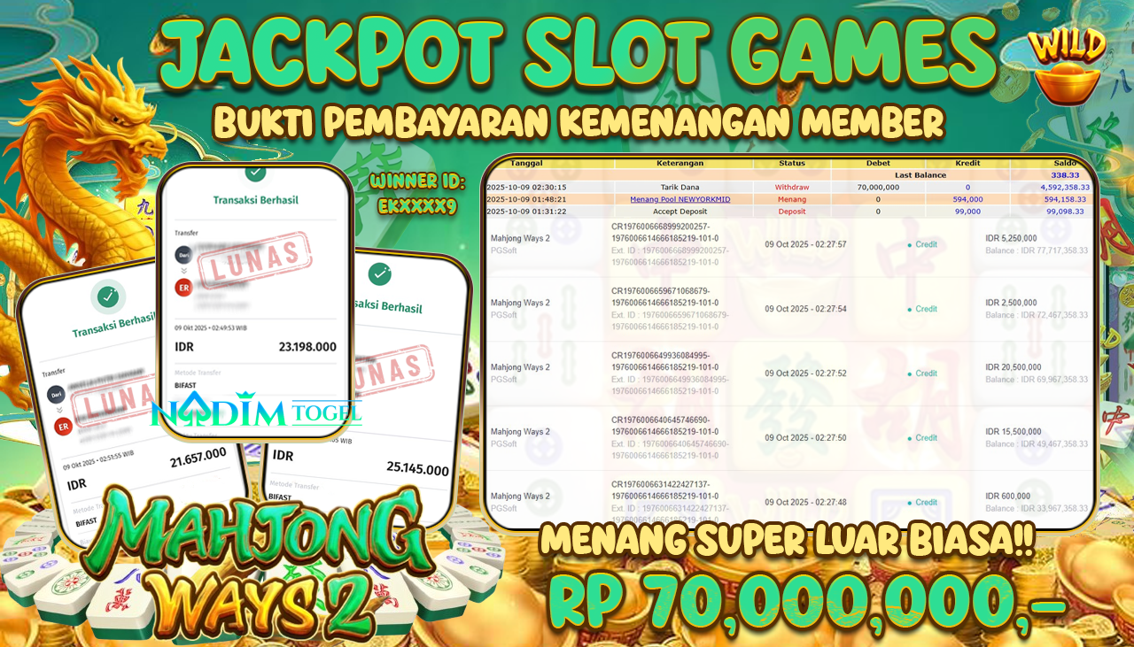 NADIMTOGEL JACKPOT SLOT MAHJONG WAYS 2 Rp 70.000.000,- LUNAS
