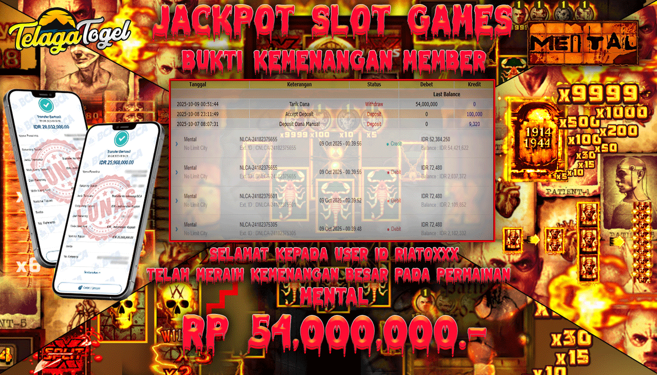 TELAGATOGEL JACKPOT SLOT MENTAL Rp 54,000,000.- LUNAS  