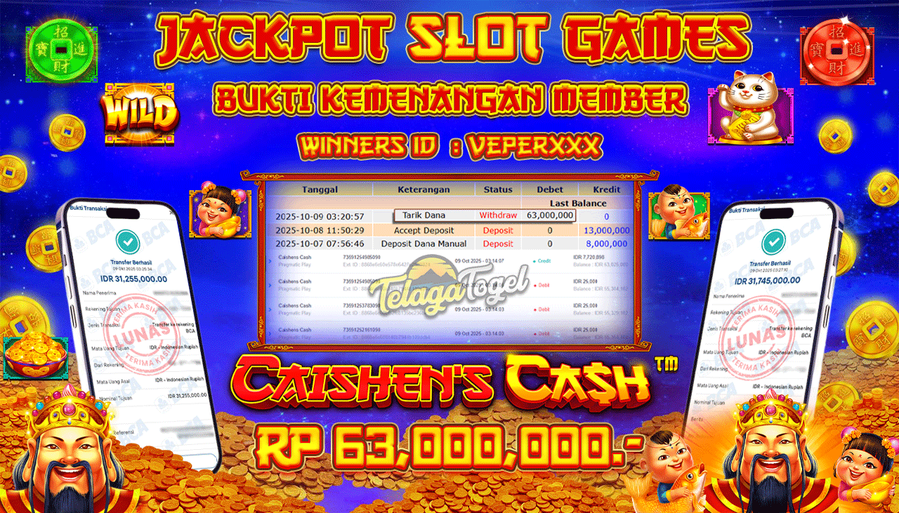 TELAGATOGEL JACKPOT SLOT CAISHENS CASH Rp 63,000,000.- LUNAS  