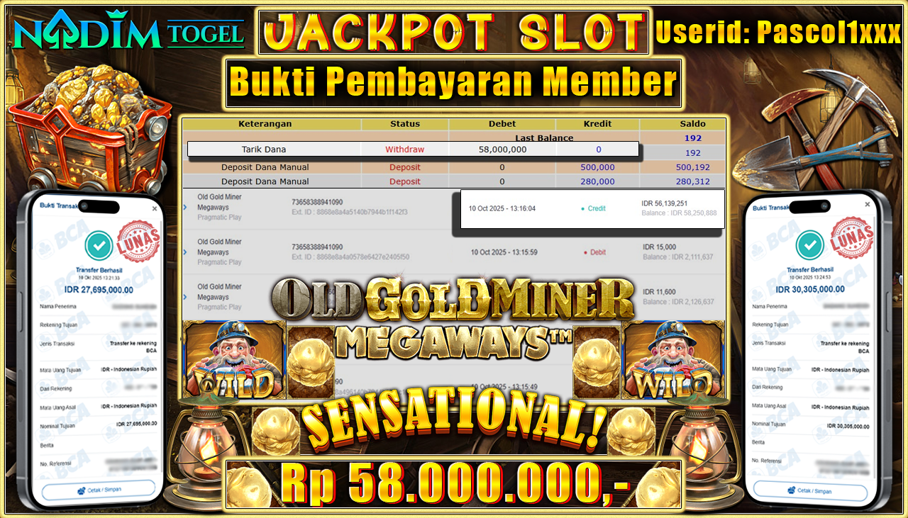 NADIMTOGEL JACKPOT SLOT OLD GOLD MINER-MEGAWAYS  Rp 58.000.000,- LUNAS