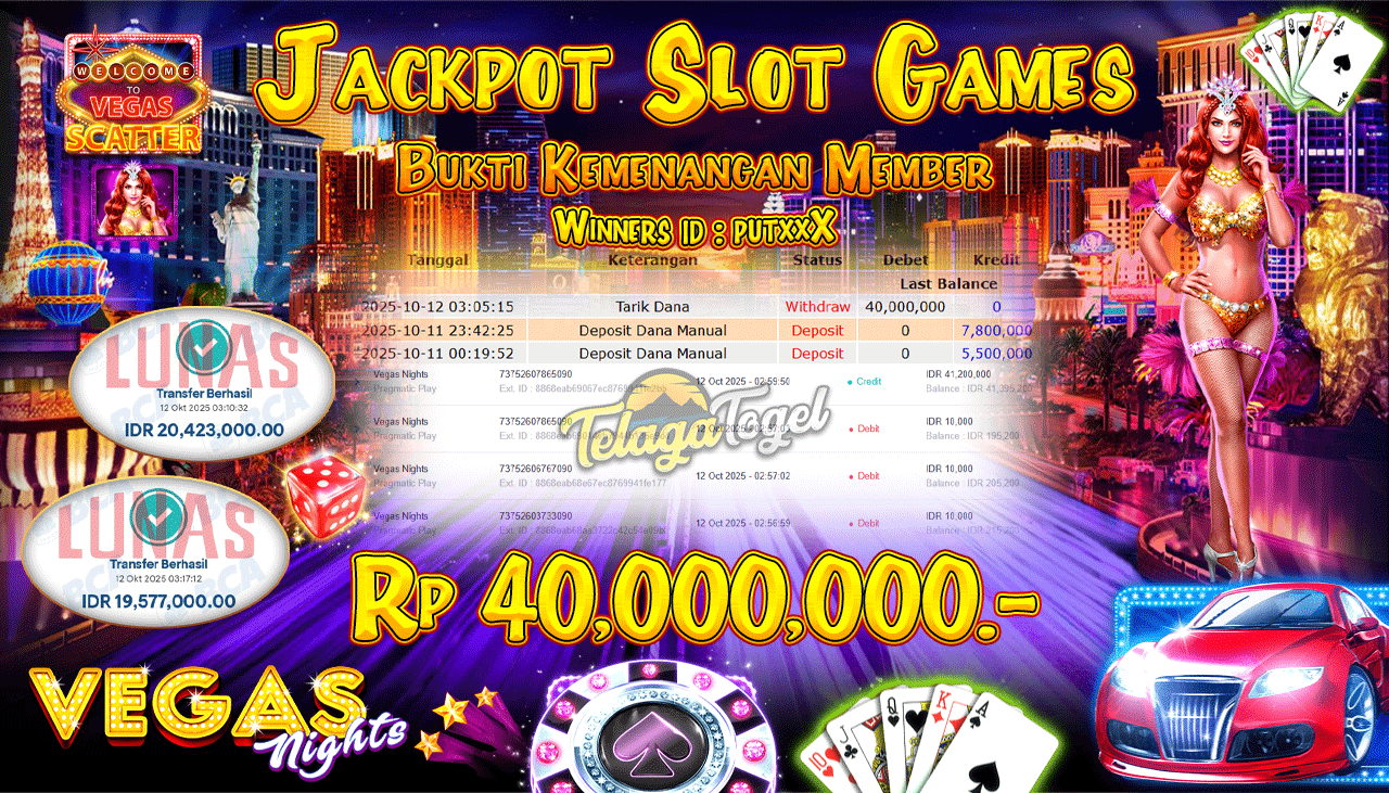 TELAGATOGEL JACKPOT SLOT VEGAS NIGHTS Rp 40,000,000.- LUNAS  