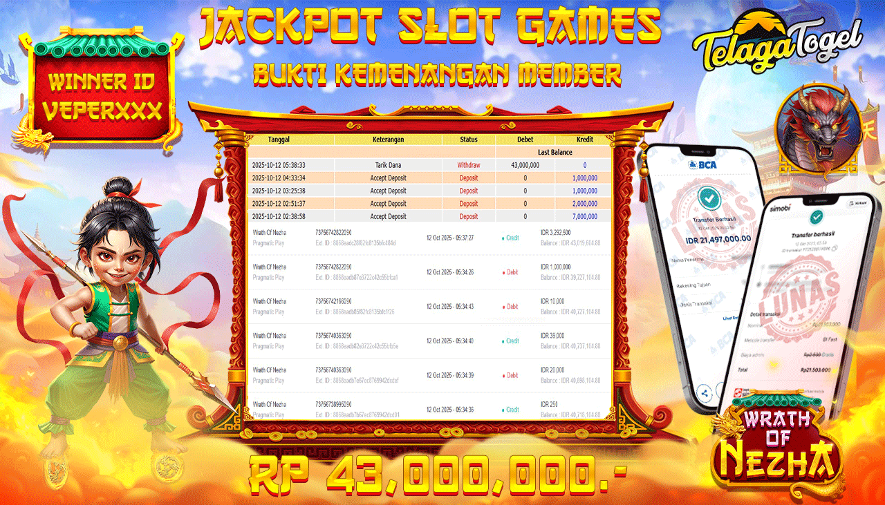 TELAGATOGEL JACKPOT SLOT WRATH OF NEZHA Rp 43,000,0000.- LUNAS  