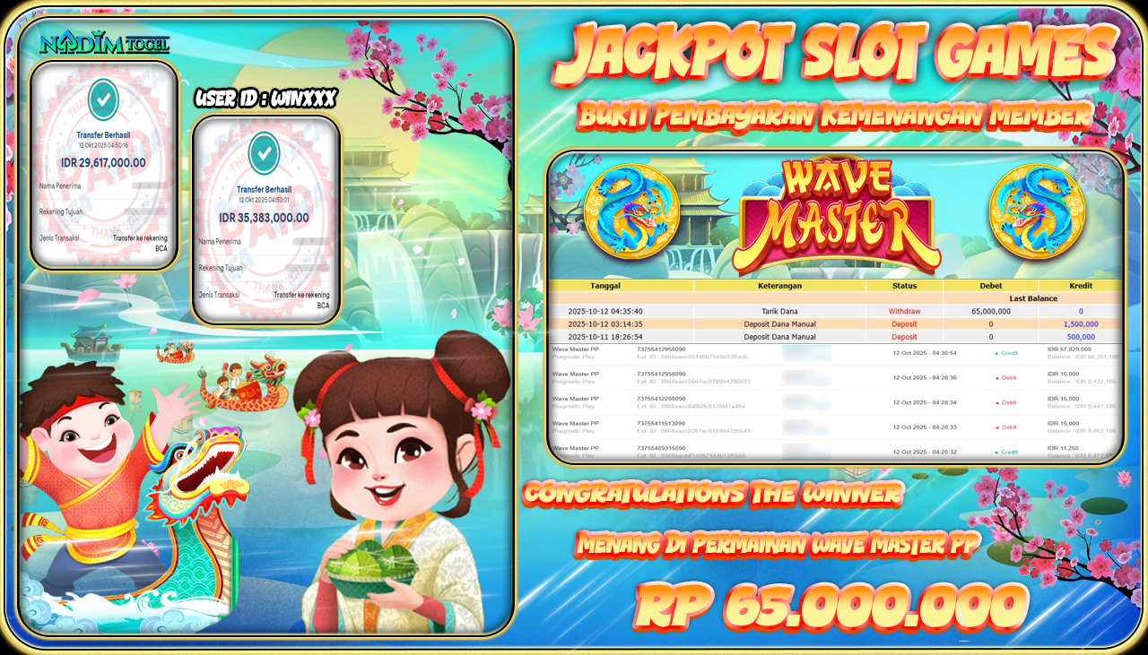 NADIMTOGEL JACKPOT SLOT WAVE MASTER PP Rp 65.000.000,- LUNAS