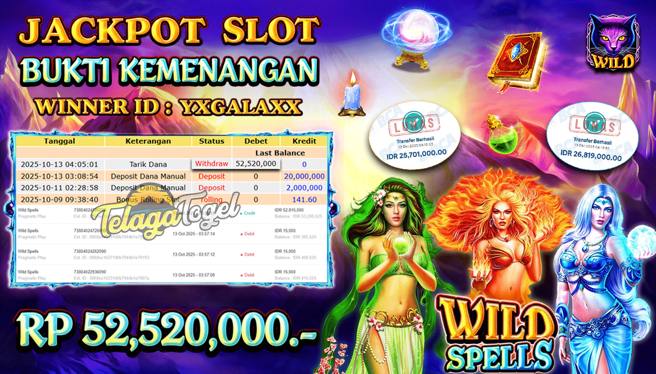 TELAGATOGEL JACKPOT SLOT WILD SPELLS Rp 52,520,000.- LUNAS  
