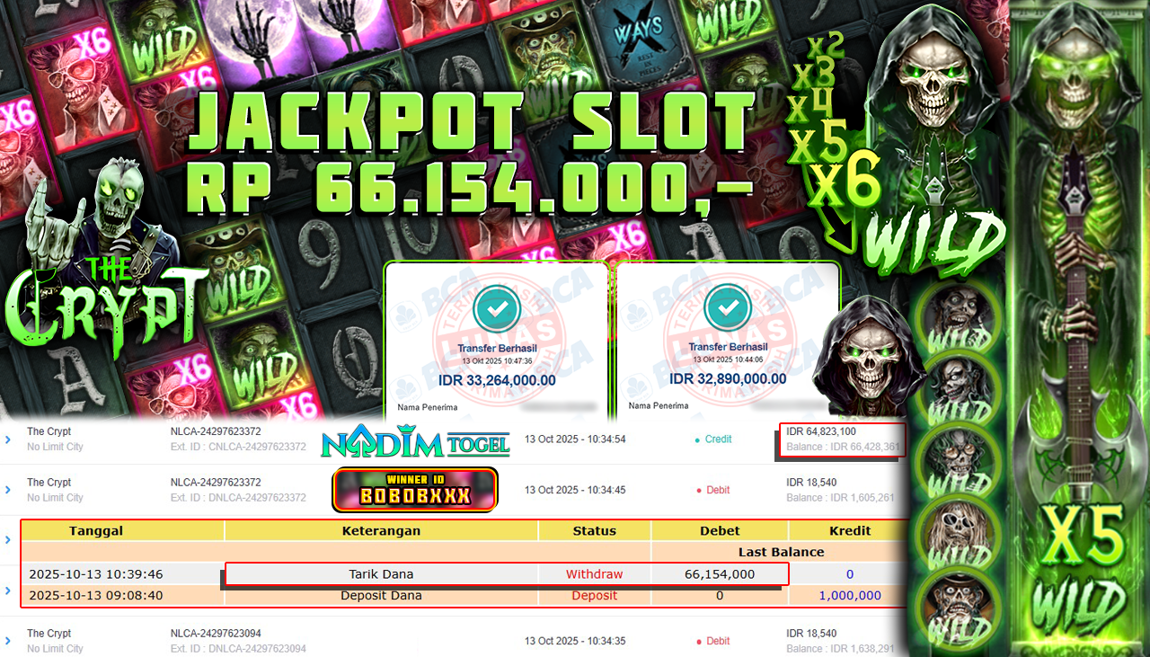 NADIMTOGEL JACKPOT SLOT THE CRYPT Rp 66.154.000,- LUNAS