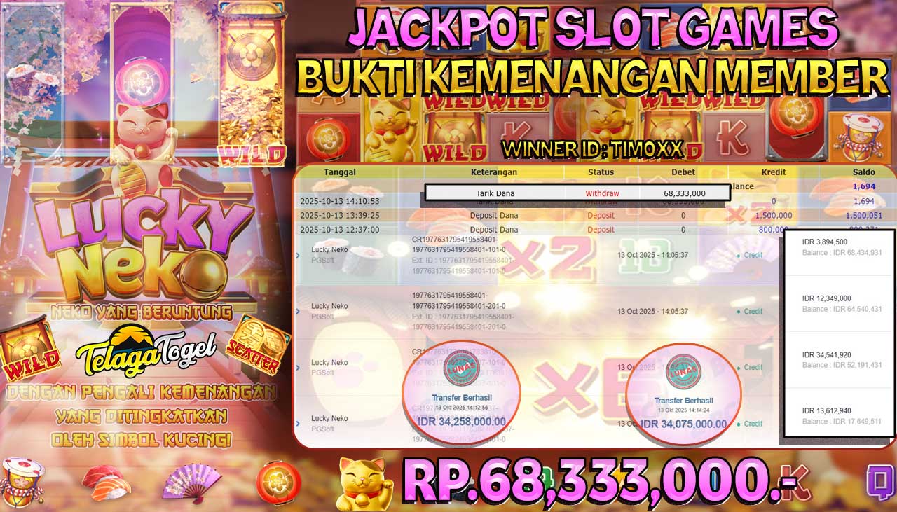 TELAGATOGEL JACKPOT SLOT LUCKY NEKO Rp 68,333,000.- LUNAS  